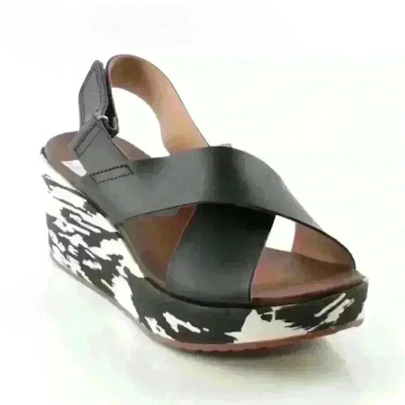 Clarks Stasha Hale Wedge Slingback strap‎ black/whiteSz 7 - Picture 1 of 11